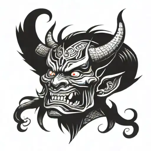 japanese demon face tattoo design idea