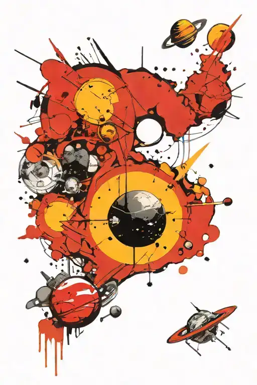 space surrounded by planets tattoo design idea