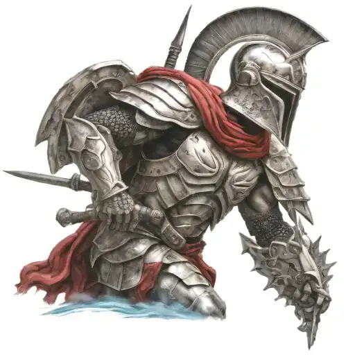 spartan in full armor stranded on alien planet tattoo design idea