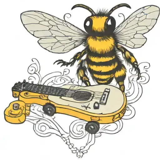 bee playing on guitar skateboard tattoo design idea