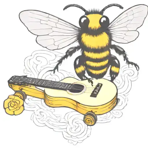bee playing on guitar skateboard tattoo design idea
