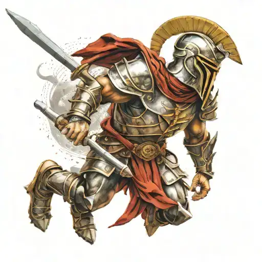 spartan in full armor stranded on alien planet tattoo design idea