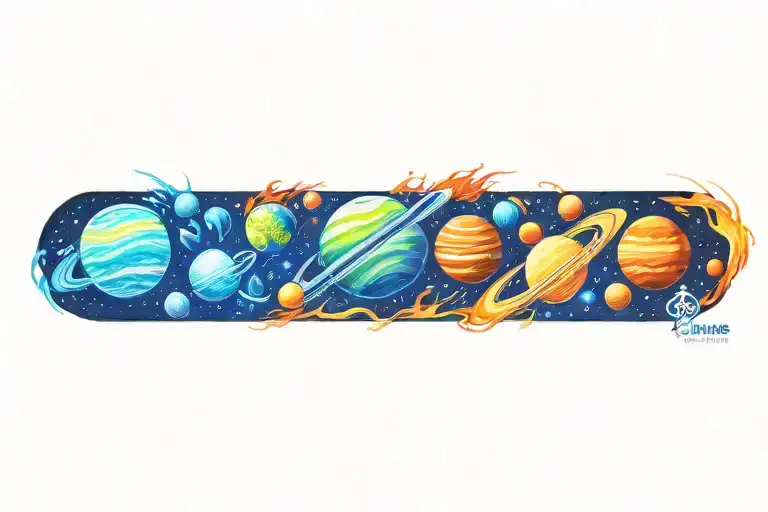 planets solar system with flames tattoo design idea