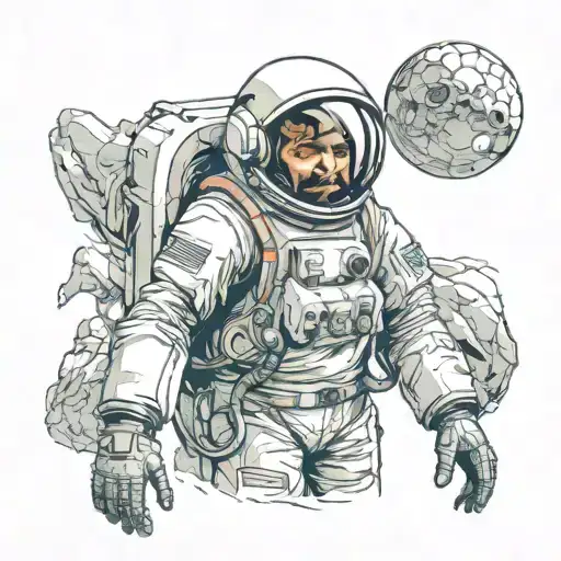 astronaut broken helmet  stranded on alien planet tattoo design idea