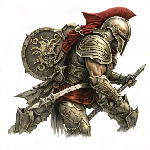 spartan in full armor stranded on alien planet tattoo design idea