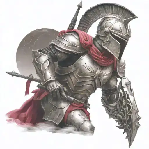 spartan in full armor stranded on alien planet with roses tattoo design idea