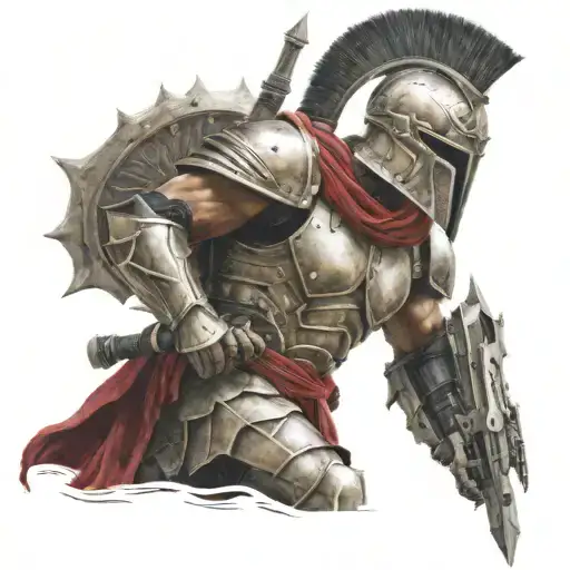 spartan in full armor stranded on alien planet tattoo design idea