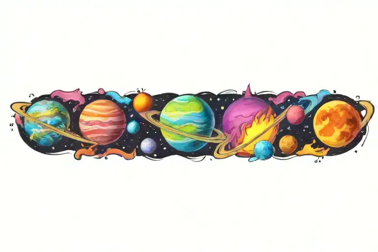 planets solar system with flames tattoo design idea