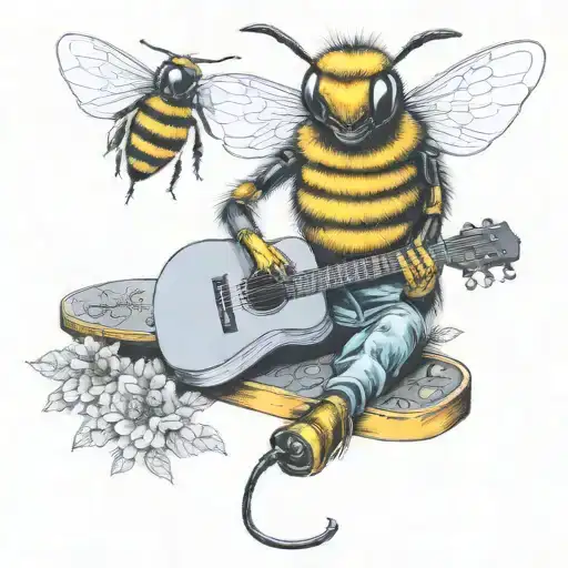 bee playing on guitar skateboard tattoo design idea