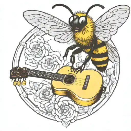 bee playing on guitar skateboard tattoo design idea