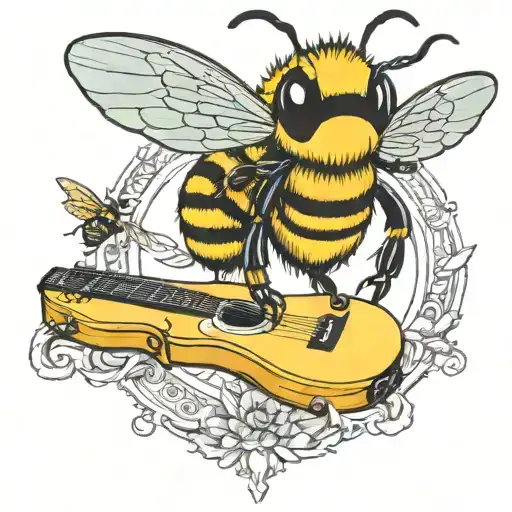 bee playing on guitar skateboard tattoo design idea