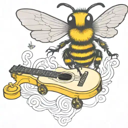 bee playing on guitar skateboard tattoo design idea