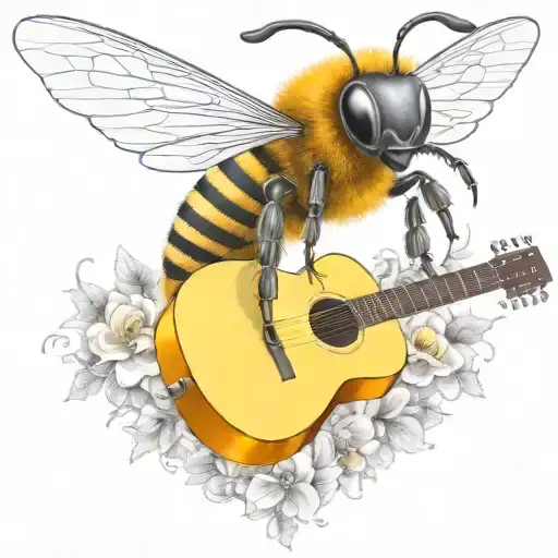 bee flying on scateboard playing guitar tattoo design idea