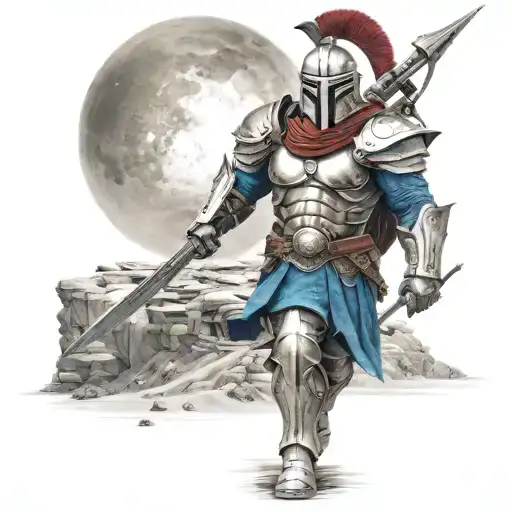 spartan in full armor stranded on alien planet tattoo design idea