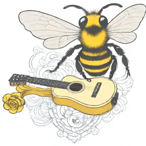 bee playing on guitar skateboard tattoo design idea