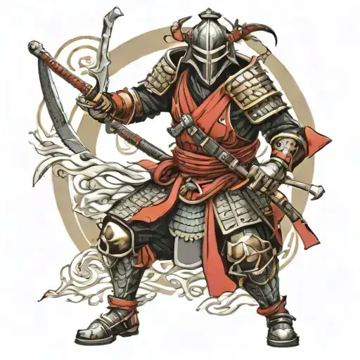 assassin samurai in full armor tattoo design idea