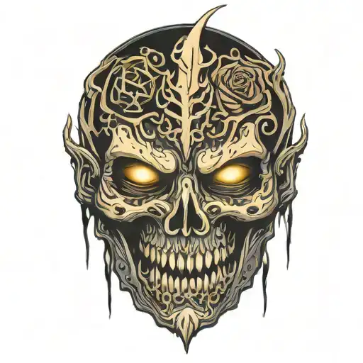 spartain in black color gold trim tattoo design idea