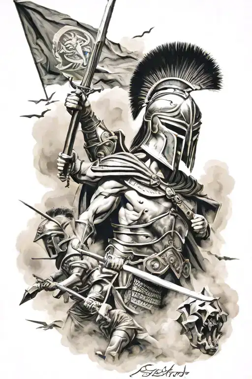 spartan war scene tattoo design idea