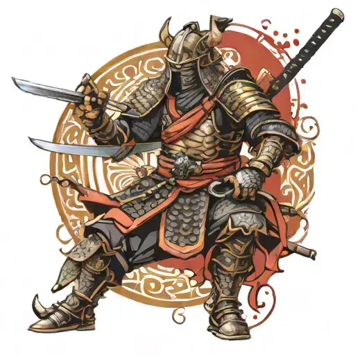 assassin samurai in full armor tattoo design idea