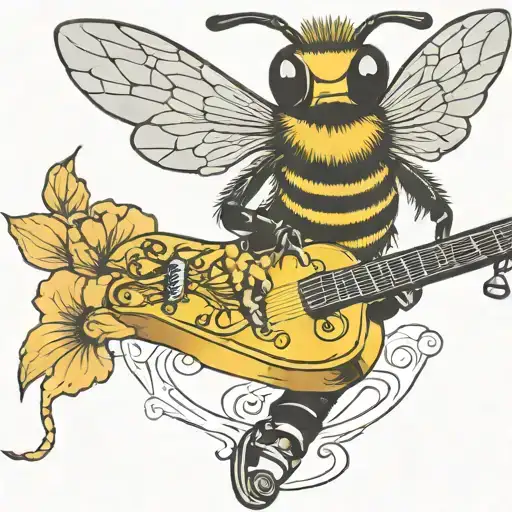 bee playing on guitar skateboard tattoo design idea
