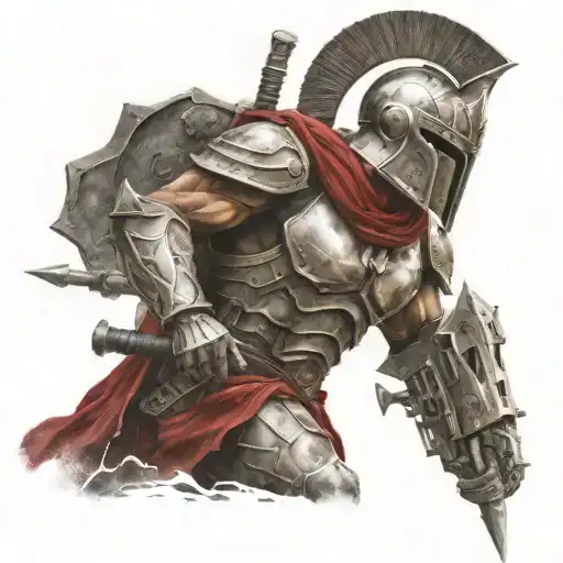 spartan in full armor stranded on alien planet tattoo design idea