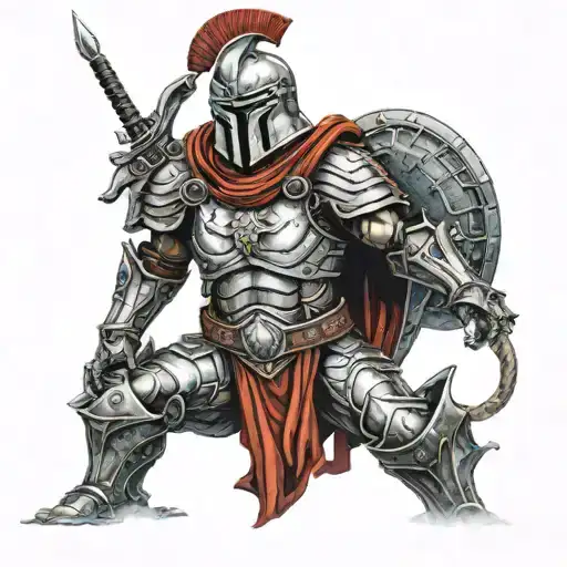 spartan in full armor stranded on alien planet tattoo design idea