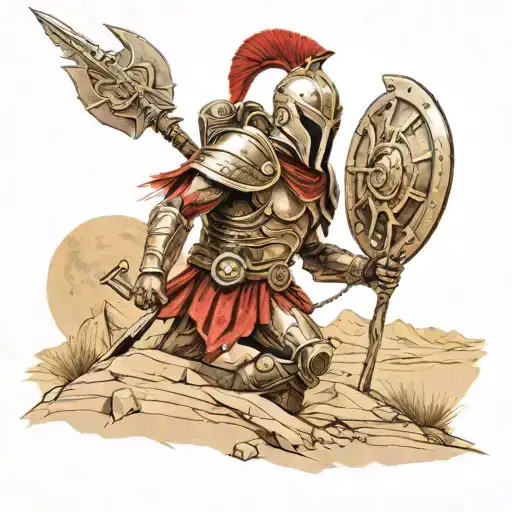 spartan in full armor stranded on alien planet tattoo design idea