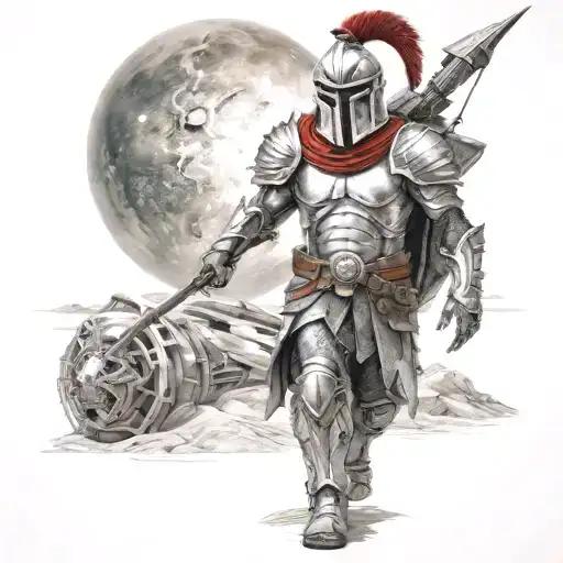 spartan in full armor stranded on alien planet tattoo design idea