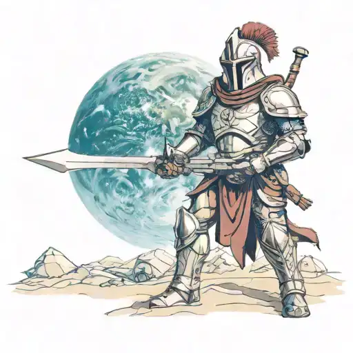 spartan in full armor stranded on alien planet tattoo design idea