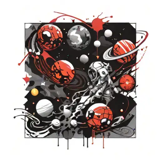 space surrounded by planets tattoo design idea