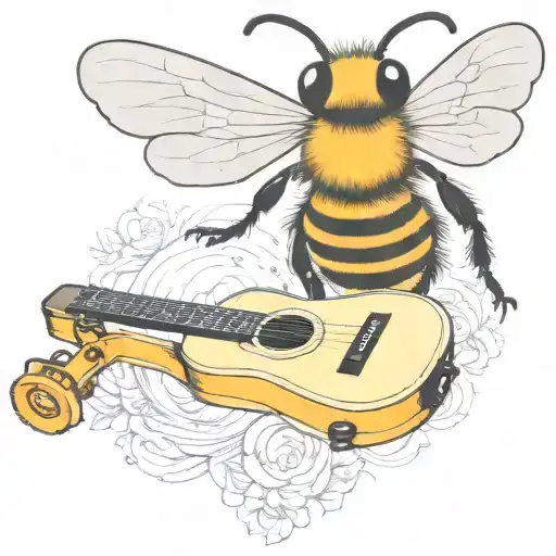 bee playing on guitar skateboard tattoo design idea