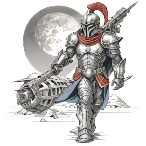 spartan in full armor stranded on alien planet tattoo design idea