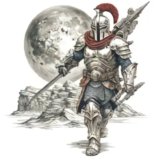 spartan in full armor stranded on alien planet tattoo design idea