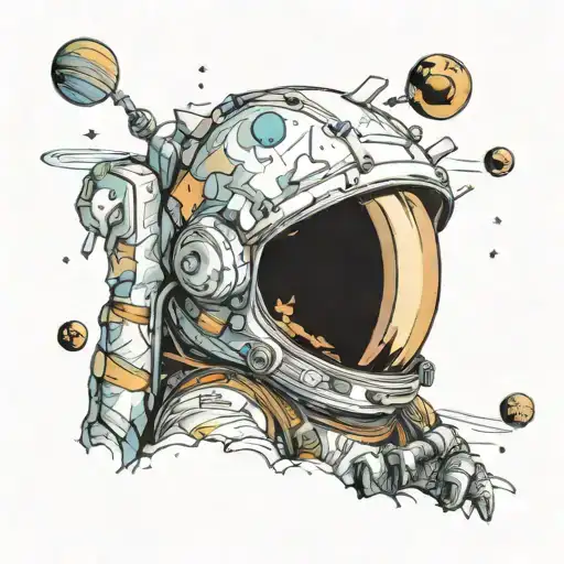 astronaut broken helmet  stranded on alien planet tattoo design idea