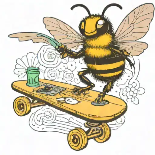 bee playing on skateboard playing guitar tattoo design idea
