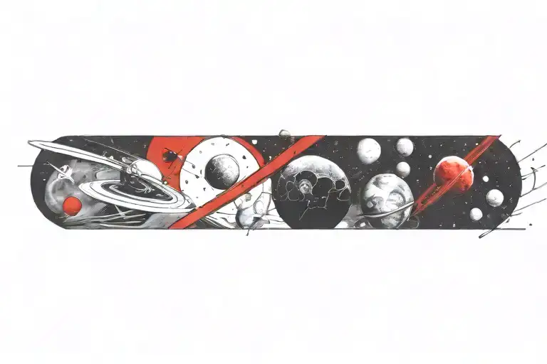 space surrounded by planets tattoo design idea