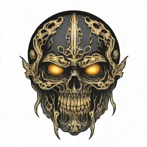 spartain in black color gold trim tattoo design idea