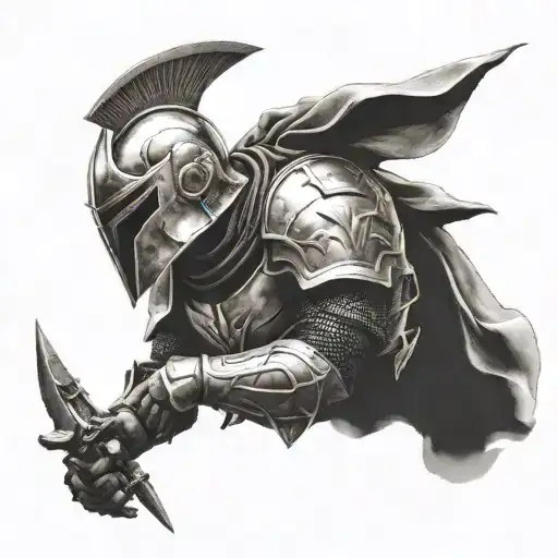 spartan in full armor stranded on alien planet tattoo design idea