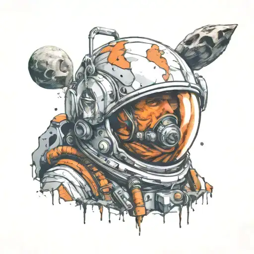 astronaut broken helmet  stranded on alien planet tattoo design idea