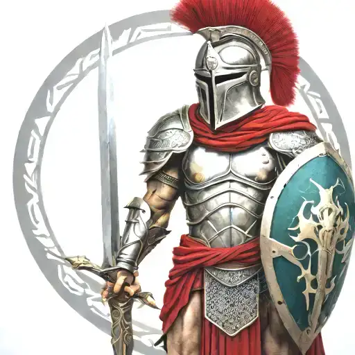spartan in full armor tattoo design idea