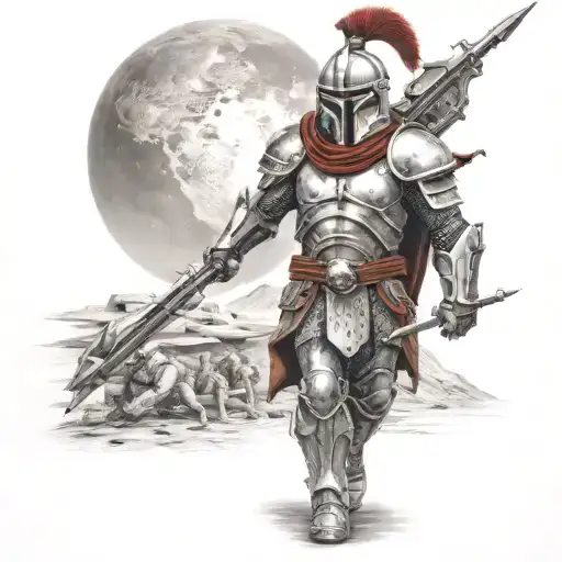 spartan in full armor stranded on alien planet tattoo design idea