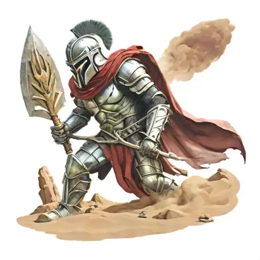 spartan in full armor stranded on alien planet tattoo design idea