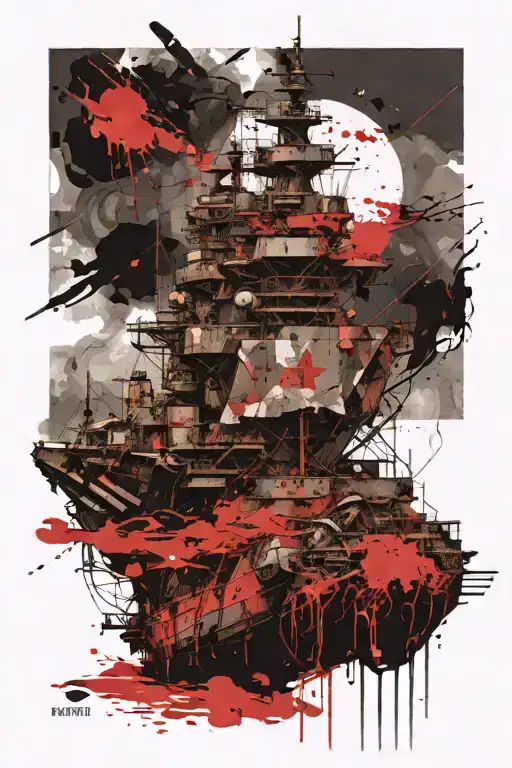 Dreadnought battlship in rough weather tattoo design idea
