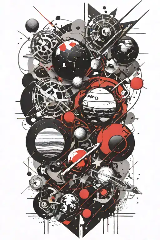 space surrounded by planets tattoo design idea