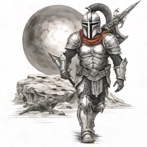 spartan in full armor stranded on alien planet tattoo design idea