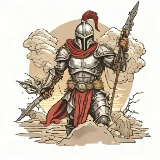 spartan in full armor stranded on alien planet tattoo design idea