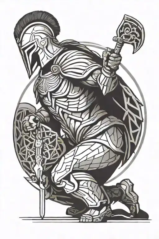 spartan warrior kneeling tattoo design idea