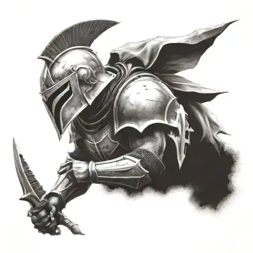 spartan in full armor stranded on alien planet tattoo design idea