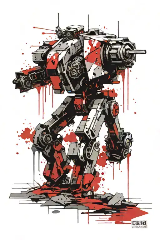 Dreadnought mech in rough weather tattoo design idea