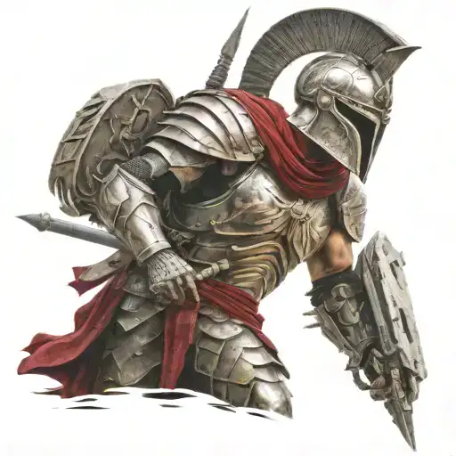 spartan in full armor stranded on alien planet tattoo design idea